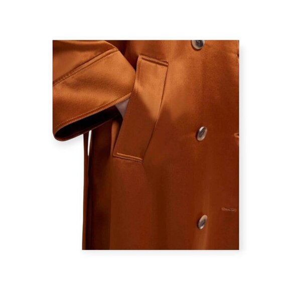 Lattelier Satin Copper Double Breasted Full Length Trench Coat Amber M L - Picture 7 of 12